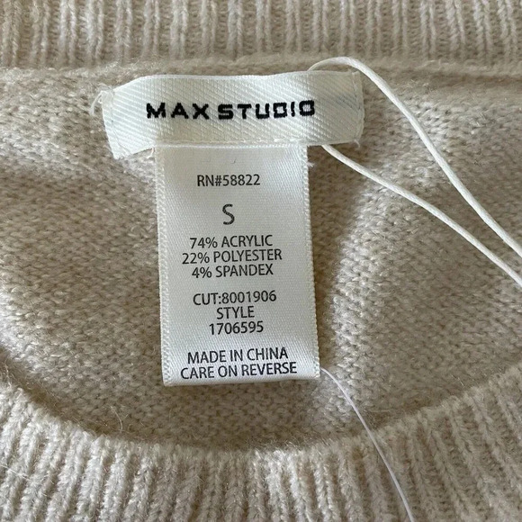 Max Studio Fair Isle Colorblock Pullover Sweater Small Gray Cream Loose Fit NWT - Picture 4 of 9